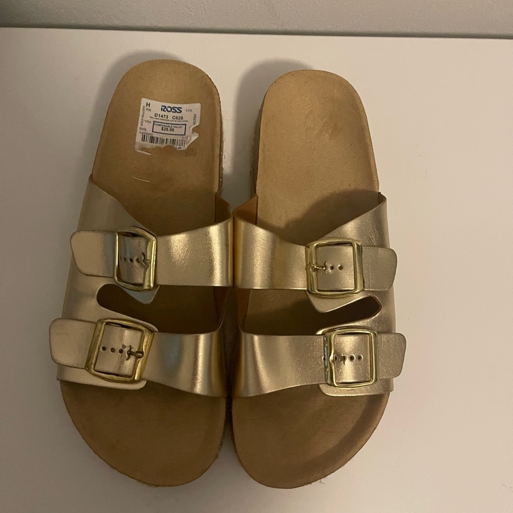Gold Sandals with Buckle Straps - Picture 3 of 5
